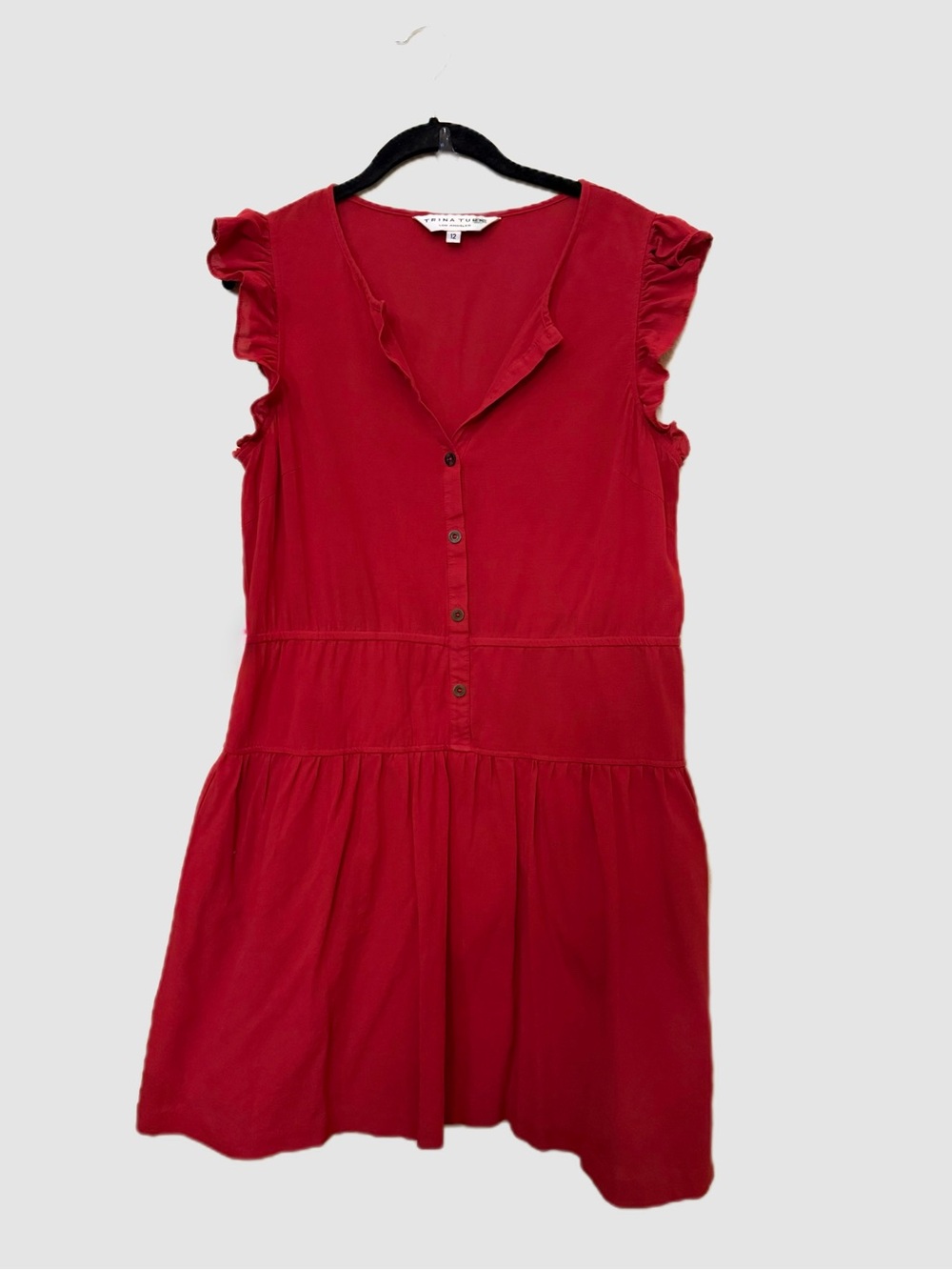 Trina Turk Red Ruffled Tiered Button-Front Dress - Picture 2 of 5